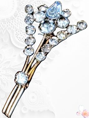 Vintage Austria Blue Rhinestone Spray Brooch Silver Tone 354